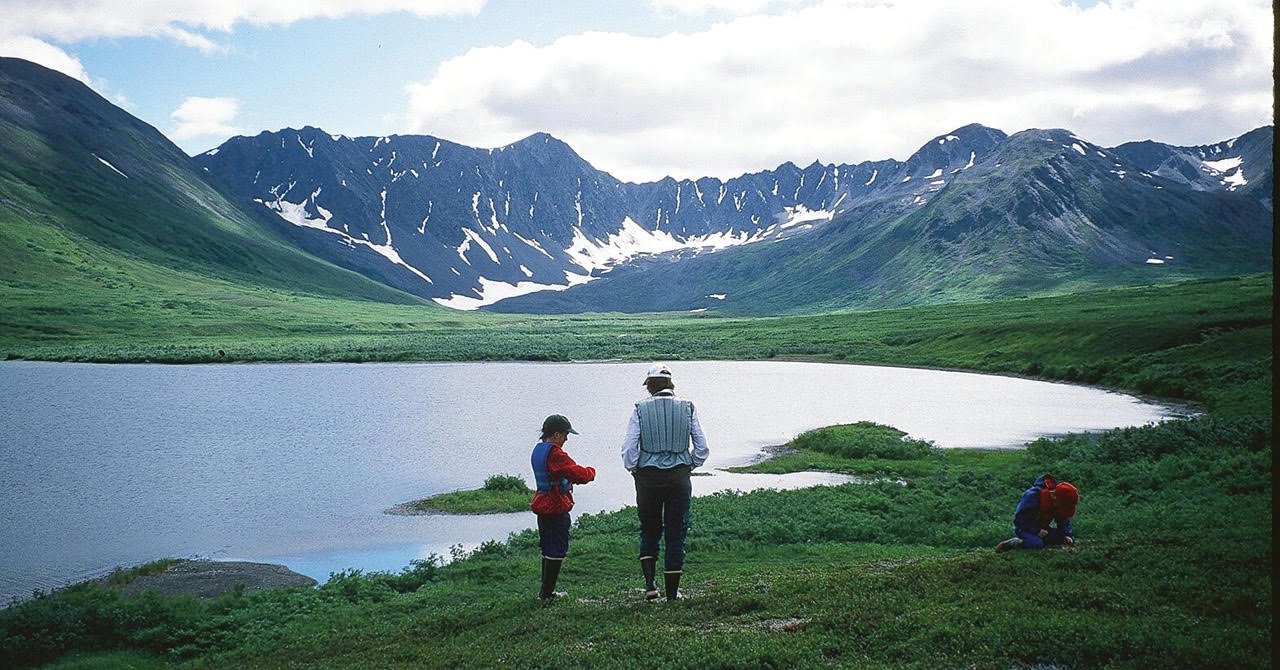 The author’s wife Beth and sons Matt and Charley on a break while canoeing down Nishlik Lake in Western Alaska in Wood-Tikchik State Park, circa 1995.
